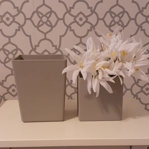 Fabulous Grey Heavy Square Glass Vases or Planters-Set of 2